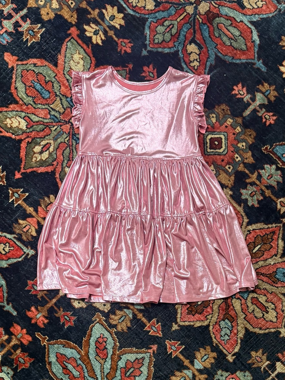Pink Chicken Metallic Pink Tiered Ruffle Dress
